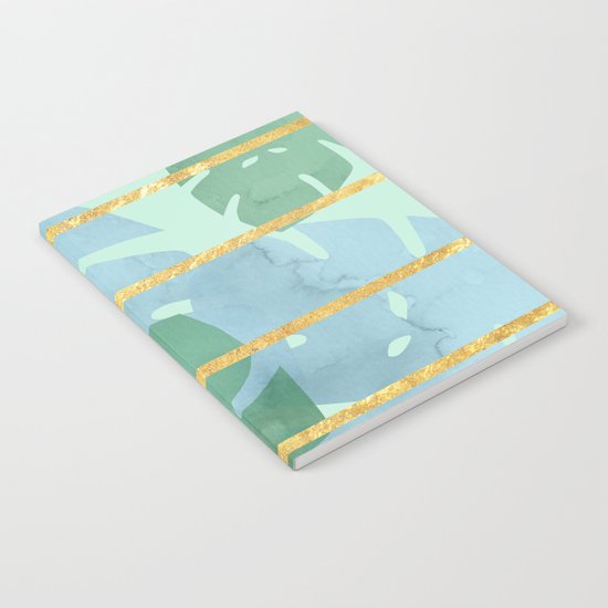 Leaves Pattern Golden Stripes Notebook