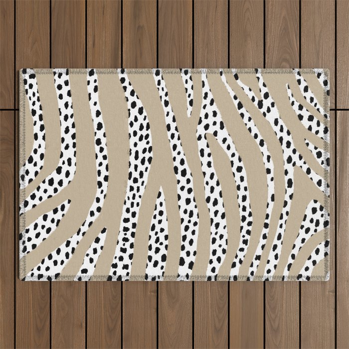 Dalmatian Polka Dot Spots and Zebra Stripes (black/white/tan) Outdoor Rug