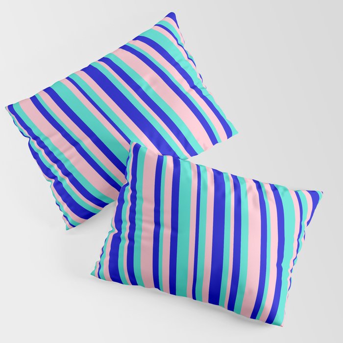 Turquoise, Blue, and Pink Colored Lined/Striped Pattern Pillow Sham
