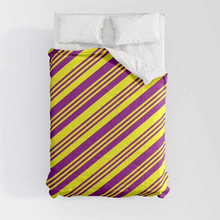 Purple and Yellow Colored Lined Pattern Comforter