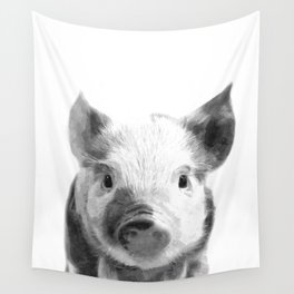 Black and white pig portrait Wall Tapestry