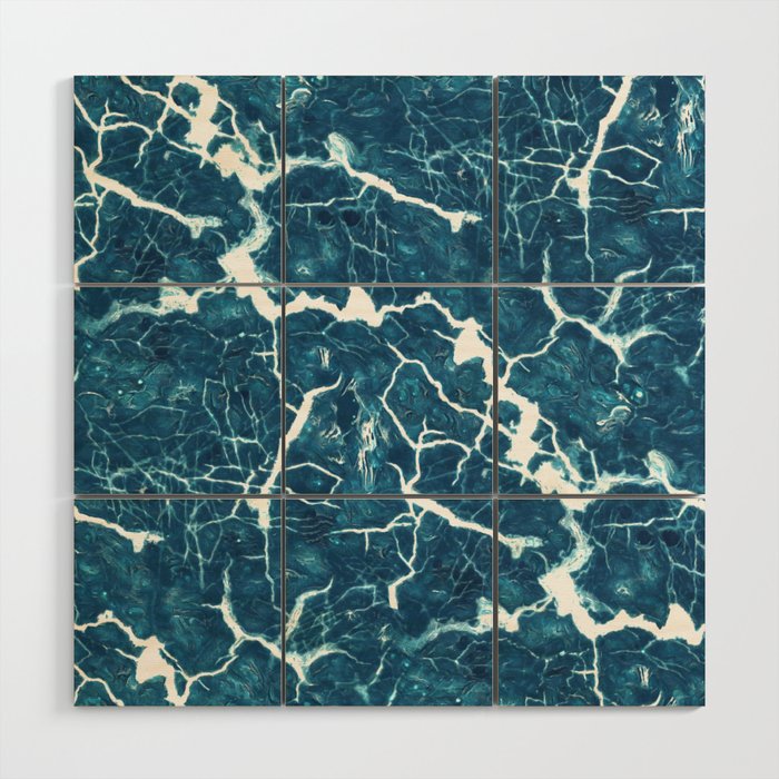 Electric Blue Lightning Marble Abstract Wood Wall Art