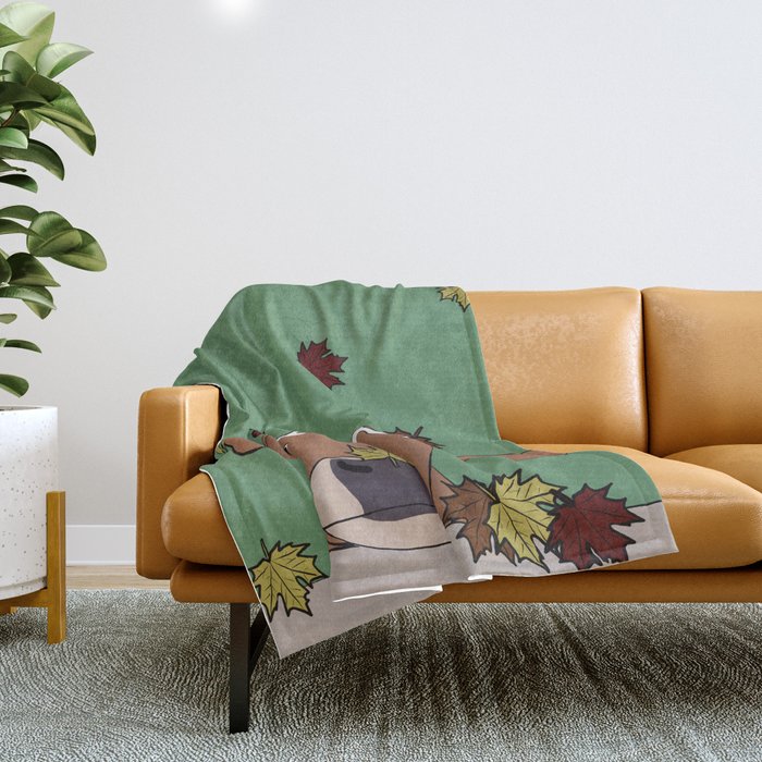 Bessie the Calf and Fall Leaves Throw Blanket