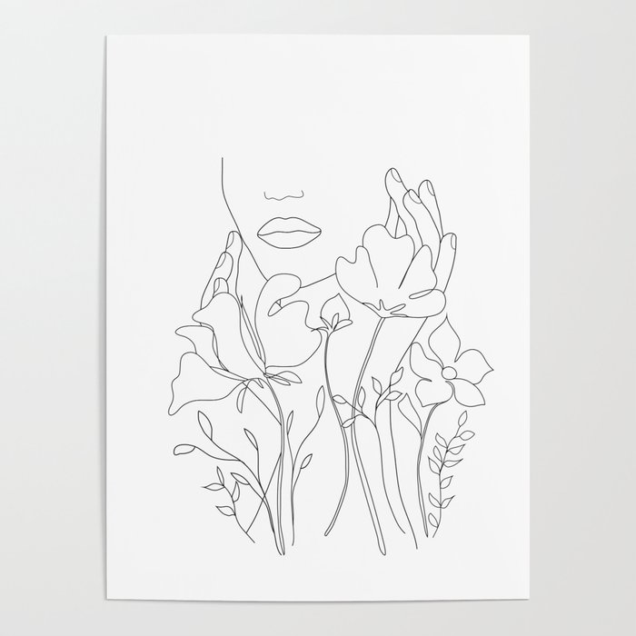 Minimal Line Art Summer Bouquet Poster