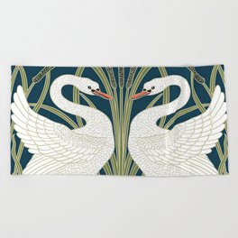 Swan Rush and Iris by Walter Crane Beach Towel