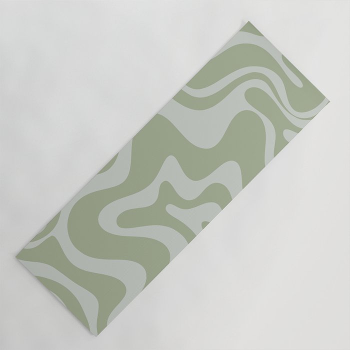 Liquid Swirl Retro Abstract Pattern in Sage Green and Light Sage Gray Yoga Mat
