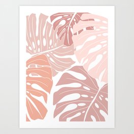 Abstract Pastel Pink Colors Monstera Leaves  5 Art Print