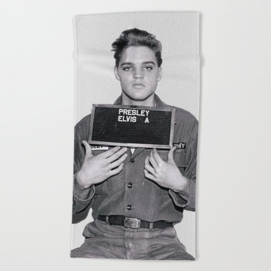 ELVIS PRESLEY - ARMY MUGSHOT Beach Towel