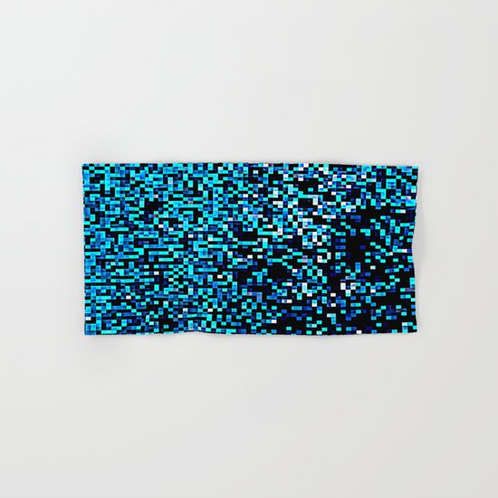 Turquoise Blue Aqua Black Pixels Hand & Bath Towel