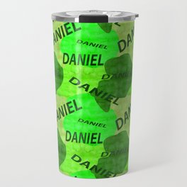  pattern with the name Daniel in green colors and watercolor texture Travel Mug