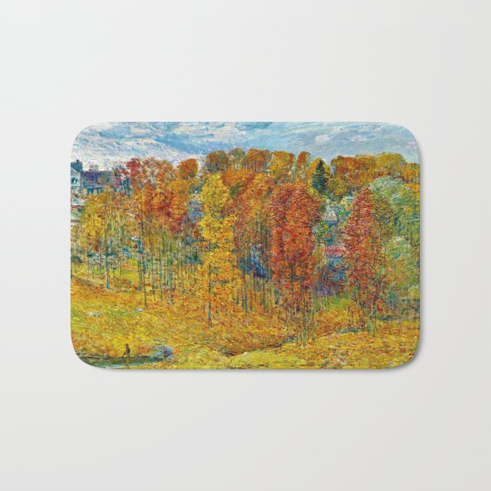Classical Masterpiece 'Autumn in New England' by Frederick Childe Hassam Bath Mat