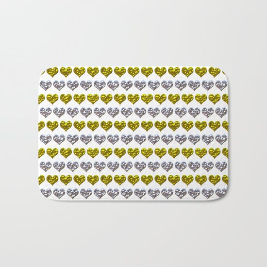 Silver and Gold Hearts Pattern Bath Mat