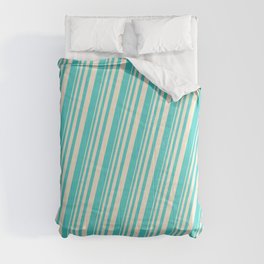 [ Thumbnail: Beige and Turquoise Colored Lines Pattern Comforter ]