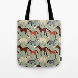 Brown Bay Horse in light green pattern Tote Bag