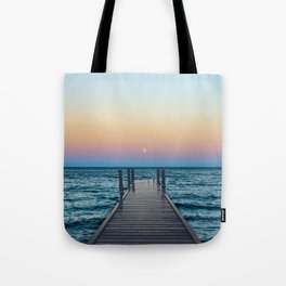 Lake Superior Sunset and Moon Tote Bag