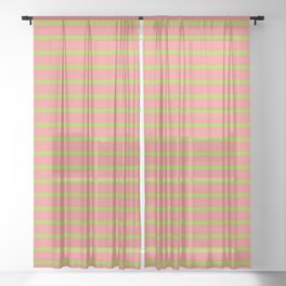 [ Thumbnail: Light Coral & Green Colored Lined/Striped Pattern Sheer Curtain ]
