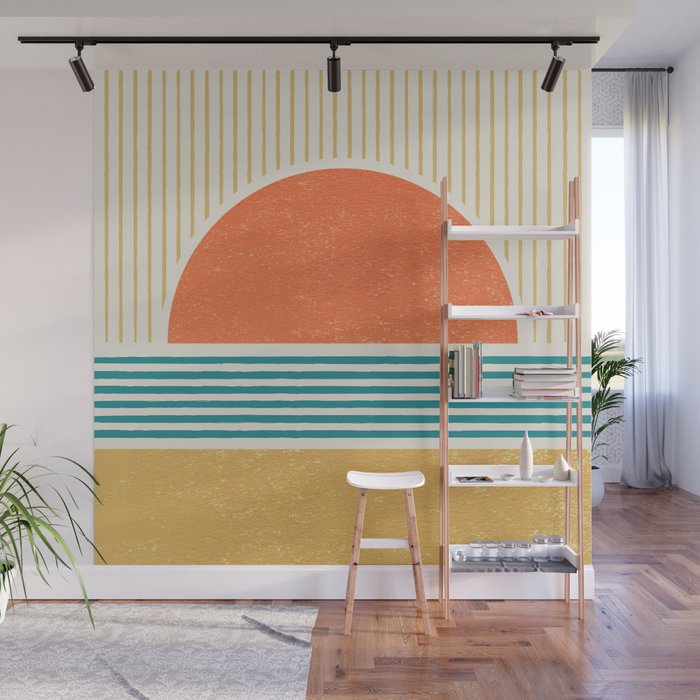 Sun Beach Stripes - Mid Century Modern Abstract Wall Mural