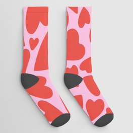 Red & Pink Warped Hearts Socks