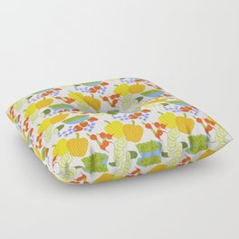 Mid-Century Modern Fruits and Vegetables White Floor Pillow
