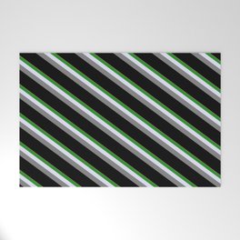 [ Thumbnail: Light Salmon, Forest Green, Lavender, Gray, and Black Colored Stripes/Lines Pattern Welcome Mat ]