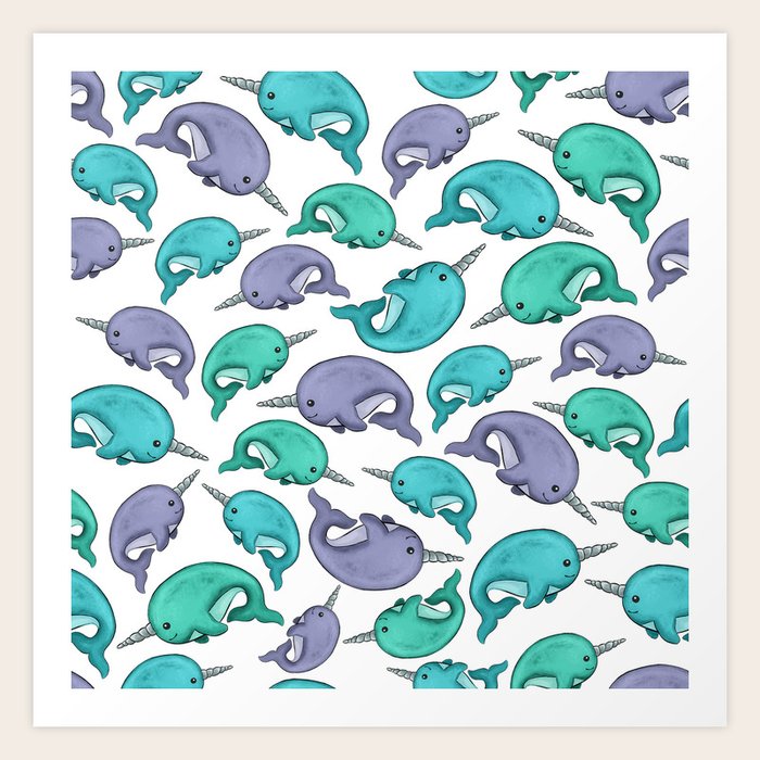 Narwhal Print Blue Green Purple Narwhals Art Print By Cateandrainn Society6