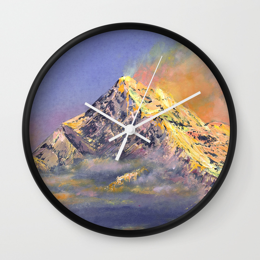 Everest Sunrise Oil Painting Digital Art Print Wall Clock By