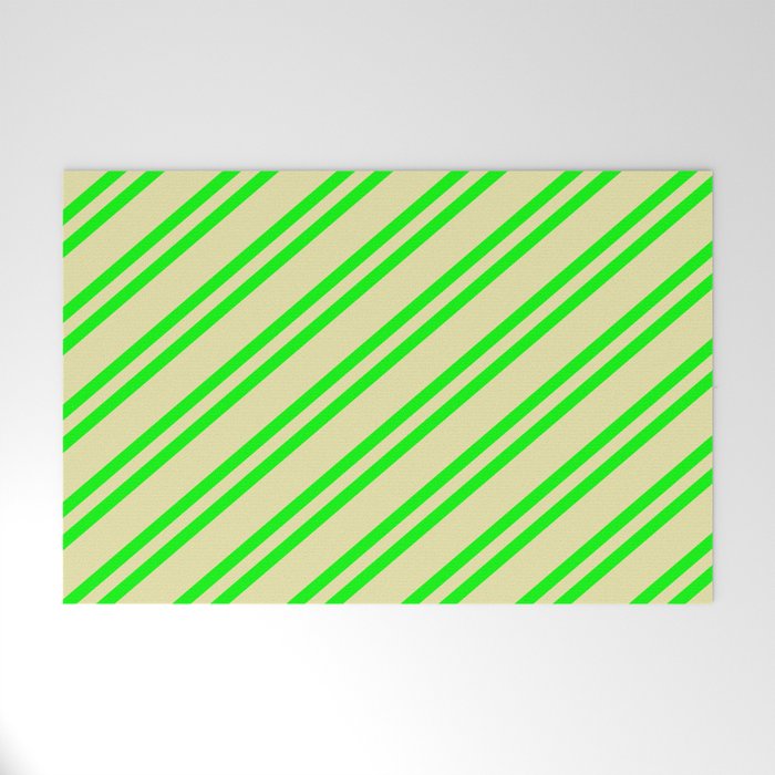 Lime and Pale Goldenrod Colored Pattern of Stripes Welcome Mat