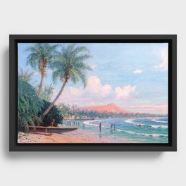 Waikiki Beach, Diamond Head, Oahu landscape painting by D. Howard Hitchcock Framed Canvas