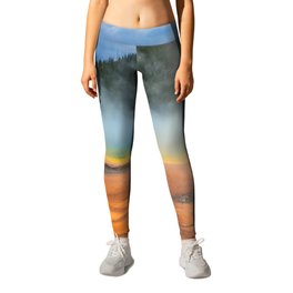 Yellowstone National Park Grand Prismatic Spring Nature Photography Leggings | Landscape, Thermal, Steam, Wyoming, Montana, Outdoors, Volcano, Color, Spring, Hotspring 