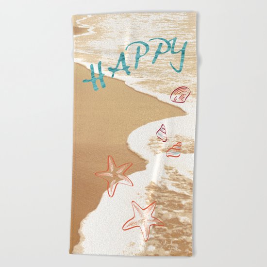 Happy beach Beach Towel