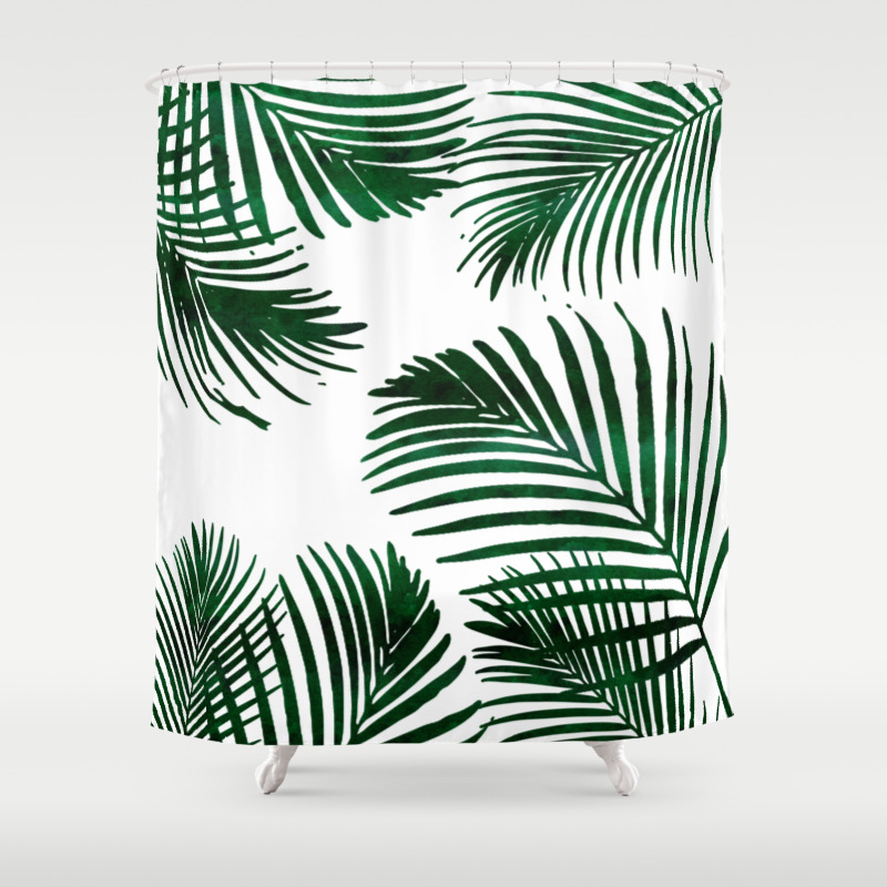 Tropical Palm Leaf Shower Curtain By Nature Magick Society6 Tropical Palm Leaf Shower Curtain By, Hookless Palm Leaves Shower Curtain