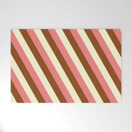 [ Thumbnail: Light Coral, Brown & Light Yellow Colored Lined/Striped Pattern Welcome Mat ]