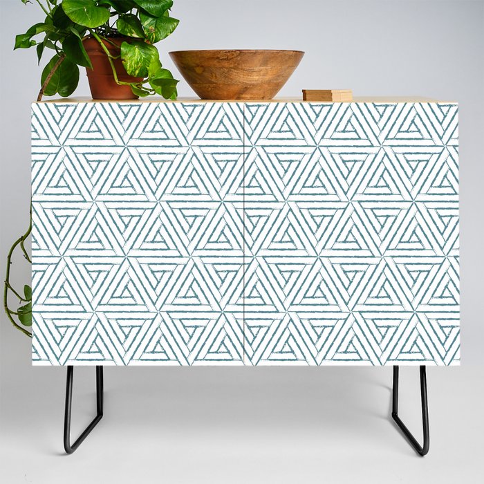 Teal and White Aztec Tribal Triangle Pattern Pairs DV 2022 Popular Colour Wish Upon a Star 0668 Credenza