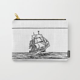 Battleship Carry-All Pouch | Digital, Armada, Vintage, Battleship, Barco, Illustration, Velerodeguerra, Drawing, Navy, Black and White 