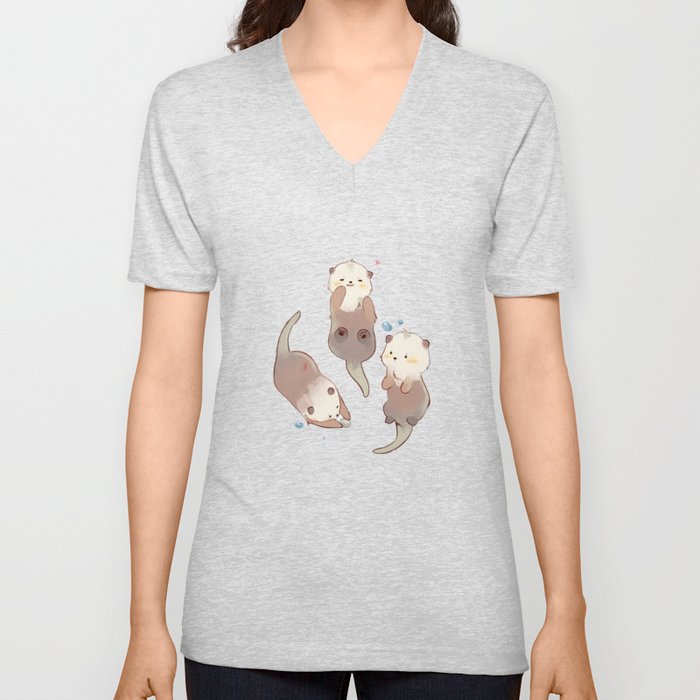 Three Cute Otter V Neck T Shirt