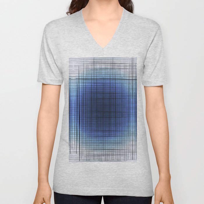 Sloane Grid Sun - navy blue grid art, grid pillow, home decor, painterly, sunshine, boho art, bohemian V Neck T Shirt