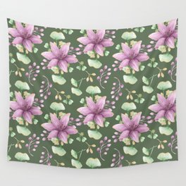 Friendly Lily-Gingko Green Pattern  Wall Tapestry