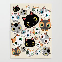 Kitty Cats Kawaii Cute Characters Childhood Pattern Poster