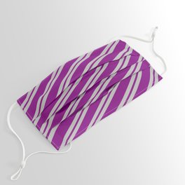 [ Thumbnail: Grey and Purple Colored Lined Pattern Face Mask ]