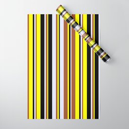 [ Thumbnail: Yellow, Sienna, Lavender, and Black Colored Lines/Stripes Pattern Wrapping Paper ]