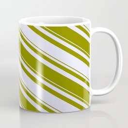 [ Thumbnail: Lavender & Green Colored Striped/Lined Pattern Coffee Mug ]
