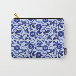 Azulejos blue floral pattern Carry-All Pouch | Floral, White, Petals, Classic, Ornamental, Leaves, Portuguese, Ceramic, Azure, Vintage 
