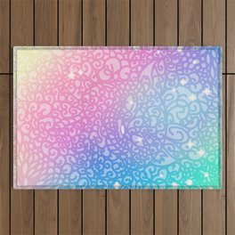 Colourful rainbow. Curly decoration. Cute cat and stars shine. Outdoor Rug