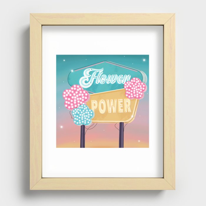 Flower Power Retro Sign Recessed Framed Print