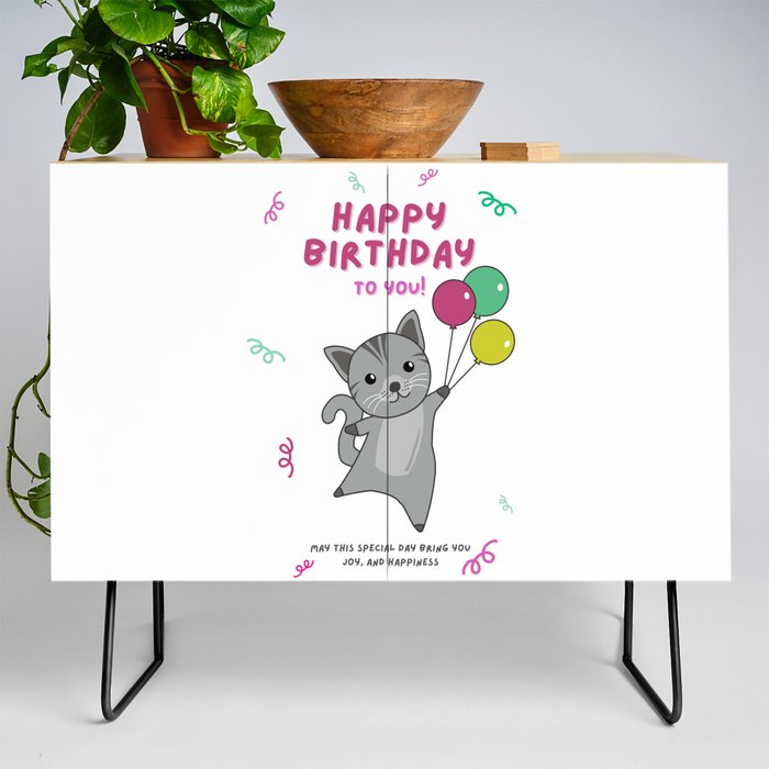 Cat Wishes Happy Birthday To You Cats Credenza