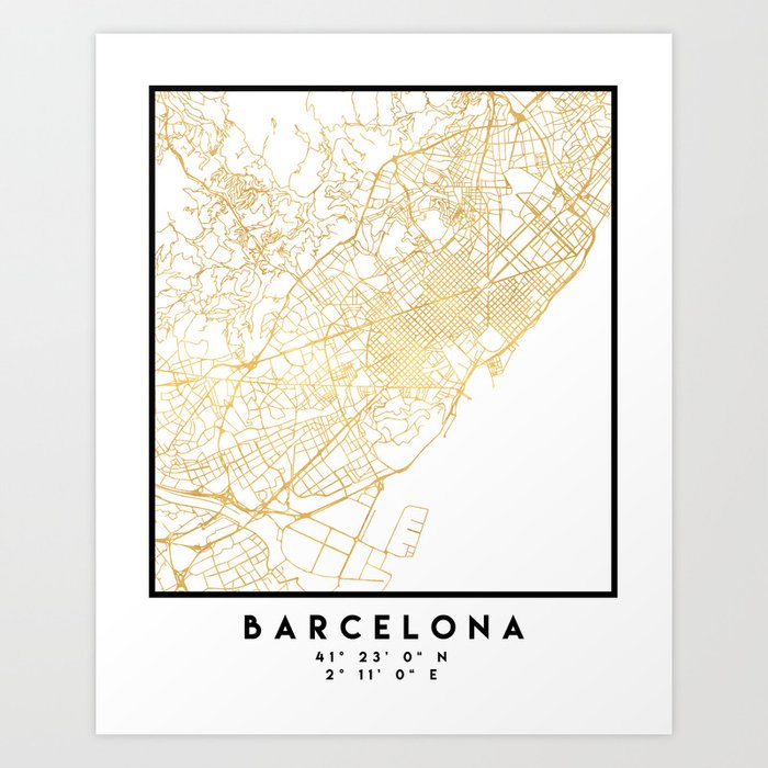 BARCELONA SPAIN CITY STREET MAP ART Art Print by ...