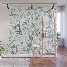 Botanical Eucalyptus Leaves Pattern Wall Mural