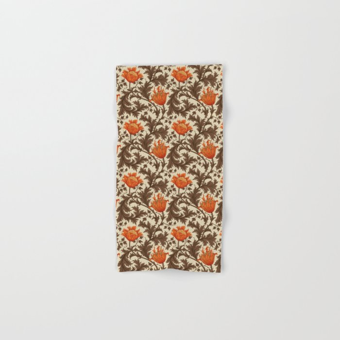 William Morris Anemone, Beige, Brown and Rust Orange Hand & Bath Towel