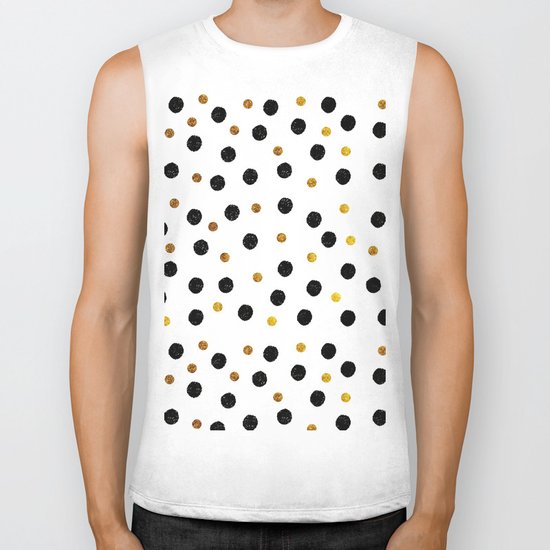 Black & Gold Glitter Confetti on white background- Elegant pattern Biker Tank