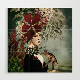 Portrait with flowers and monkeys Wood Wall Art